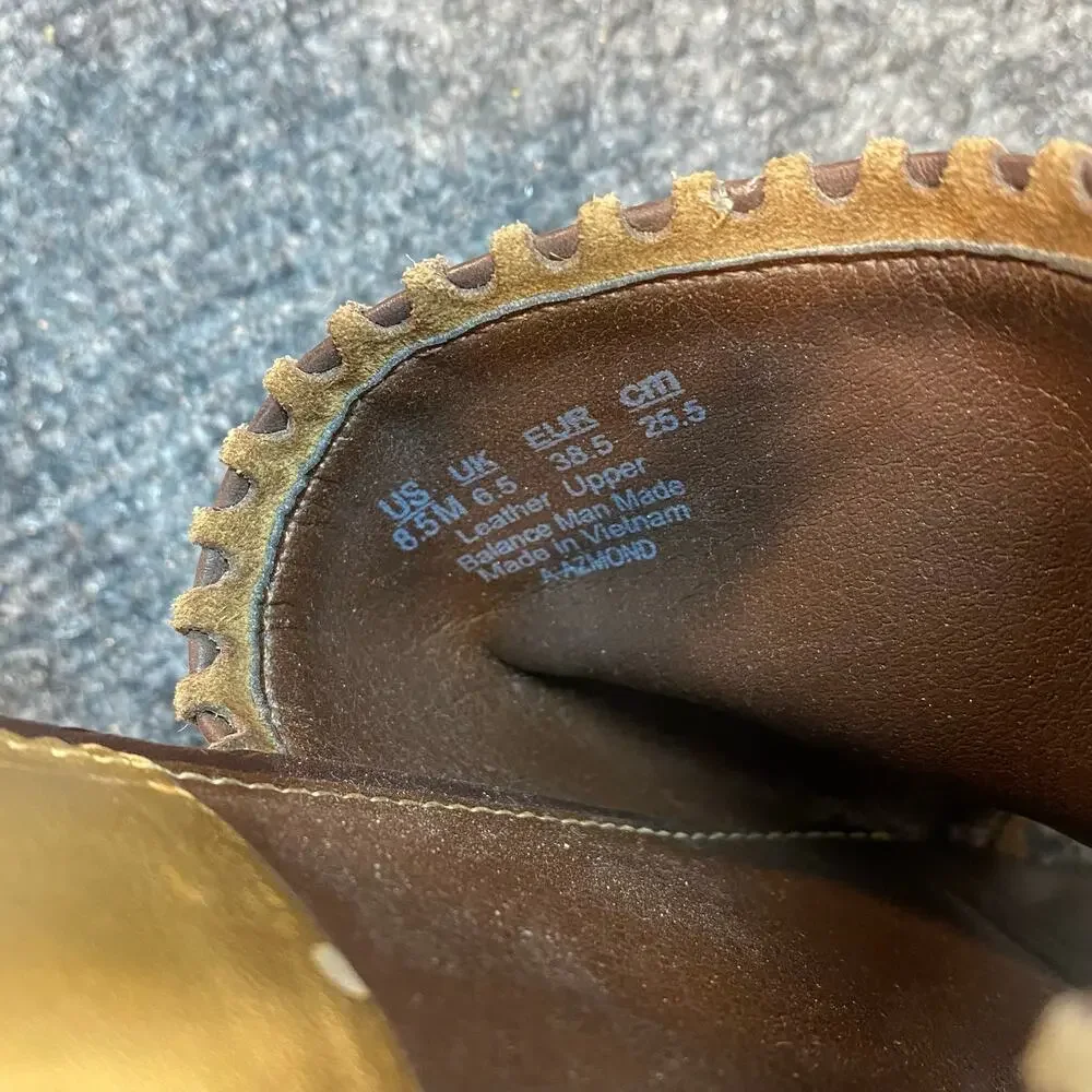 Franco Sarto Womens 8.5 Azmond Brown Suede Stud Slip On Flats Sandals Open Toe